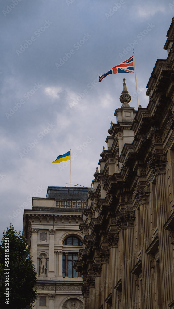 Ukrainian and British flag in London