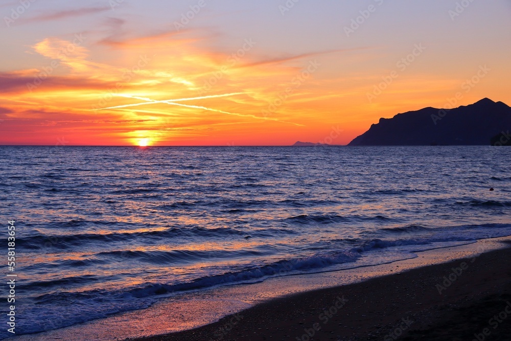 Beach sunset in Corfu Greece