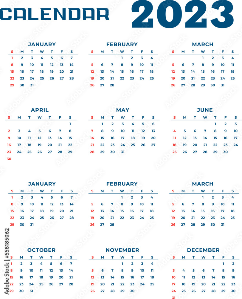 2023 year Calendar template. week start Sunday. Planner diary in a minimalism style. Corporate and business calendar. Organizer. Monthly calendar. 2023 year Calendar template. week start Sunday. Planner diary in a minimalism style. Corporate and business calendar. Organizer. Monthly calendar.