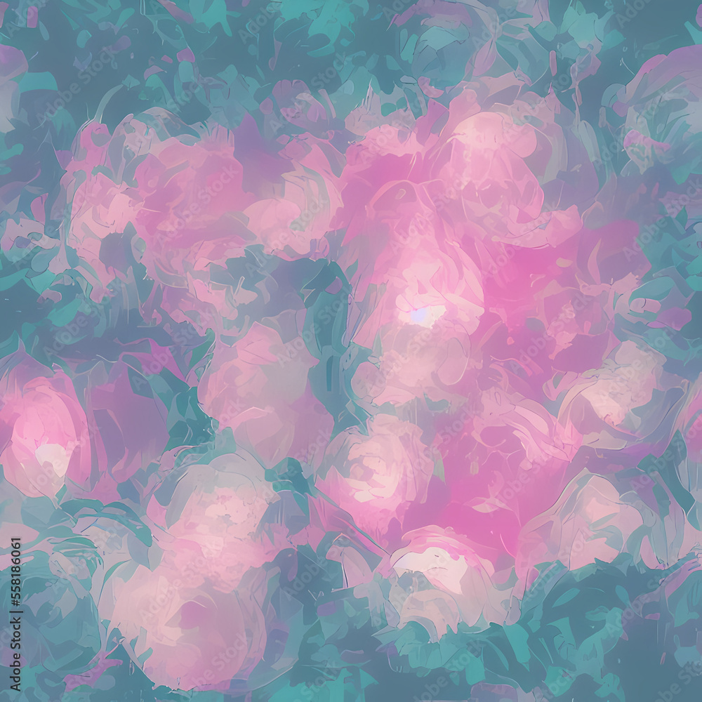 impressionism watercolor background with flowers, seamless repeating pattern