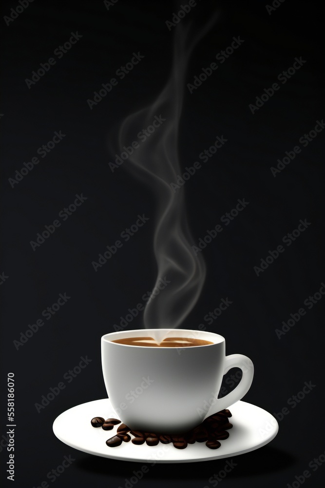 White coffee cup and smoke coming out of it, Generative AI White coffee cup and smoke coming out of it, Generative AI