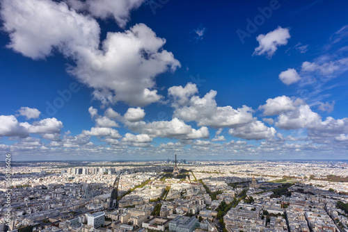 Panorama of Paris with Eiffel Tower at sunny day. France