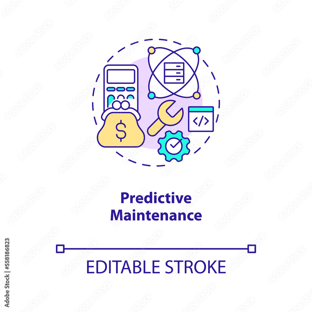 Predictive maintenance concept icon. AI and data science solution for business abstract idea thin line illustration. Isolated outline drawing. Editable stroke. Arial, Myriad Pro-Bold fonts used Predictive maintenance concept icon. AI and data science solution for business abstract idea thin line illustration. Isolated outline drawing. Editable stroke. Arial, Myriad Pro-Bold fonts used