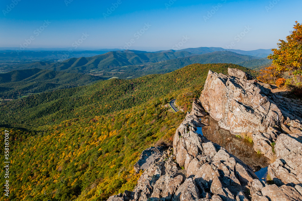 Gazing at the Fall Beauty from Stony Man Cliffs, Shenandoah National Park Virginia USA, Virginia