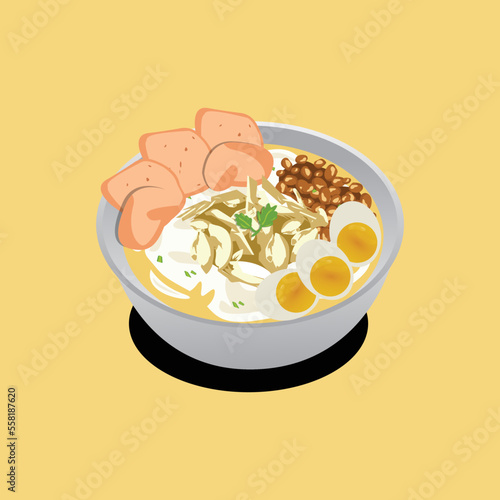 Bubur ayam chicken porridge from Indonesian street food cartoon illustration vector