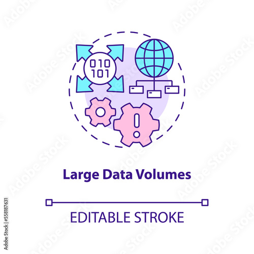Large data volumes concept icon. Information management. Datalogy challenge abstract idea thin line illustration. Isolated outline drawing. Editable stroke. Arial, Myriad Pro-Bold fonts used