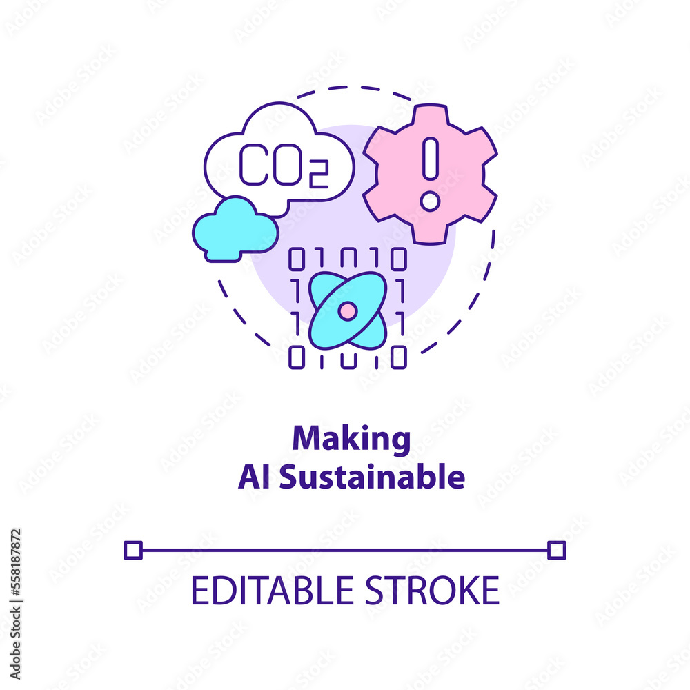 Making AI sustainable concept icon. Environment care. Data science challenge abstract idea thin line illustration. Isolated outline drawing. Editable stroke. Arial, Myriad Pro-Bold fonts used Making AI sustainable concept icon. Environment care. Data science challenge abstract idea thin line illustration. Isolated outline drawing. Editable stroke. Arial, Myriad Pro-Bold fonts used