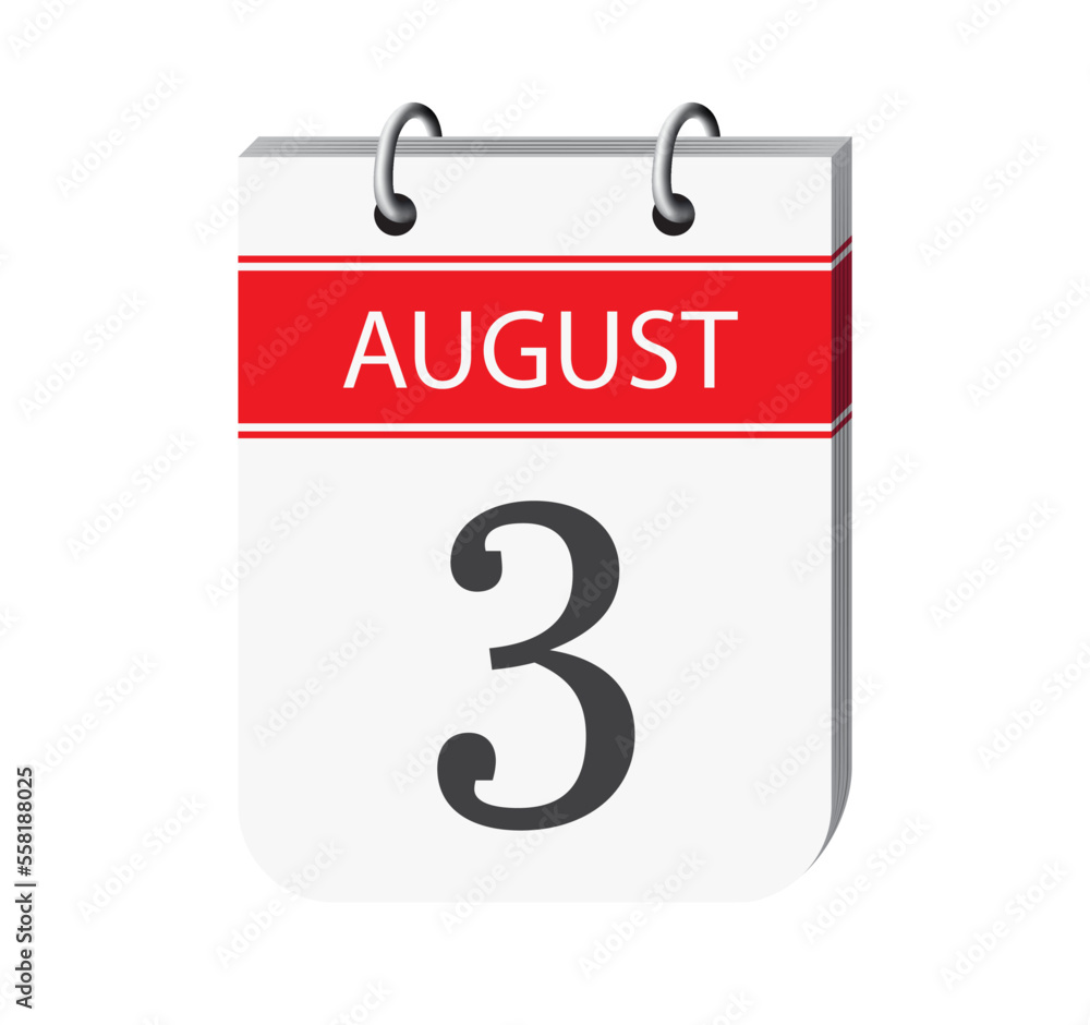 3 august calendar page vector. 3d one day calendar date appointment, deadline, event reminder illustration. Abstract three dimensional daily date appointment, agenda, event calendar. 3 august calendar page vector. 3d one day calendar date appointment, deadline, event reminder illustration. Abstract three dimensional daily date appointment, agenda, event calendar.