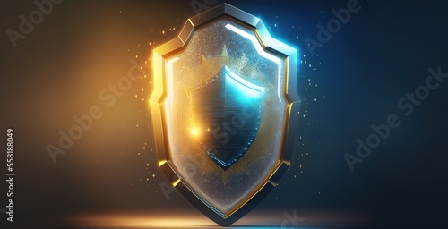 Cyber and Data Security Defender Shield. Digital Web Information Protection and Defense Network Guard Symbol. Generative AI. photo