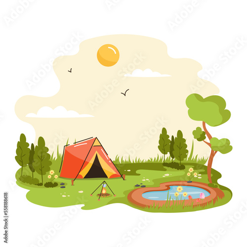 An eye catchy flat illustration of camping 