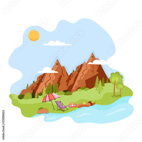 An eye catchy flat illustration of camping 