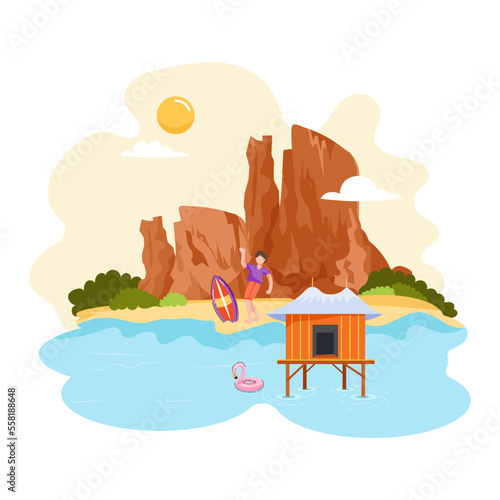 Beautifully crafted flat illustration of lakeside  