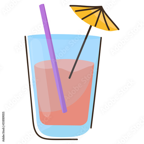 Summer drink, handy flat doodle icon of cocktail 