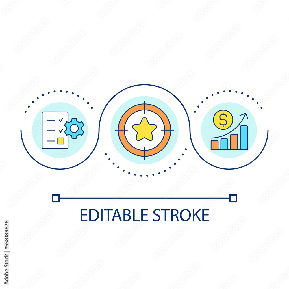 Financial goals reaching loop concept icon. Business achievement. Plan of commercial growth abstract idea thin line illustration. Isolated outline drawing. Editable stroke. Arial font used Financial goals reaching loop concept icon. Business achievement. Plan of commercial growth abstract idea thin line illustration. Isolated outline drawing. Editable stroke. Arial font used