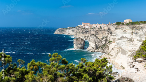 Old town of Bonifacio, built on cliff rocks. Corsica, France