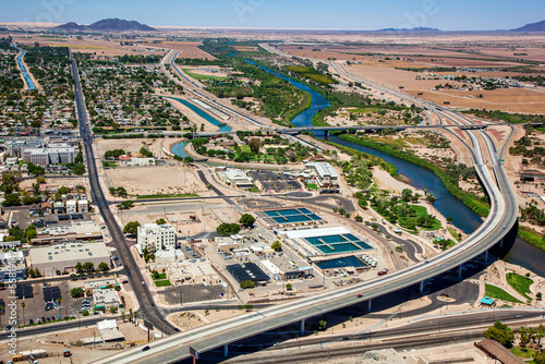 Above Yuma, Arizona looking along the Colorado River and Interstate 8