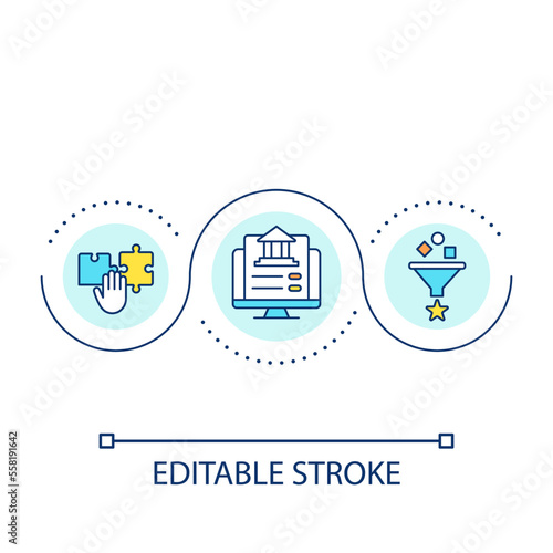 Government services UX loop concept icon. Filter information about users. Interactive official website abstract idea thin line illustration. Isolated outline drawing. Editable stroke. Arial font used