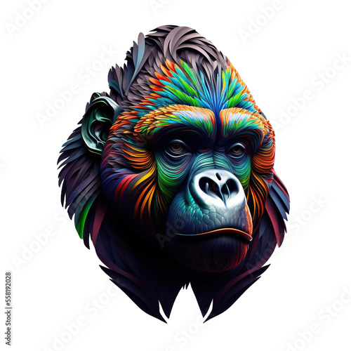 Multicolored gorilla head 3d for t-shirt printing design and various uses