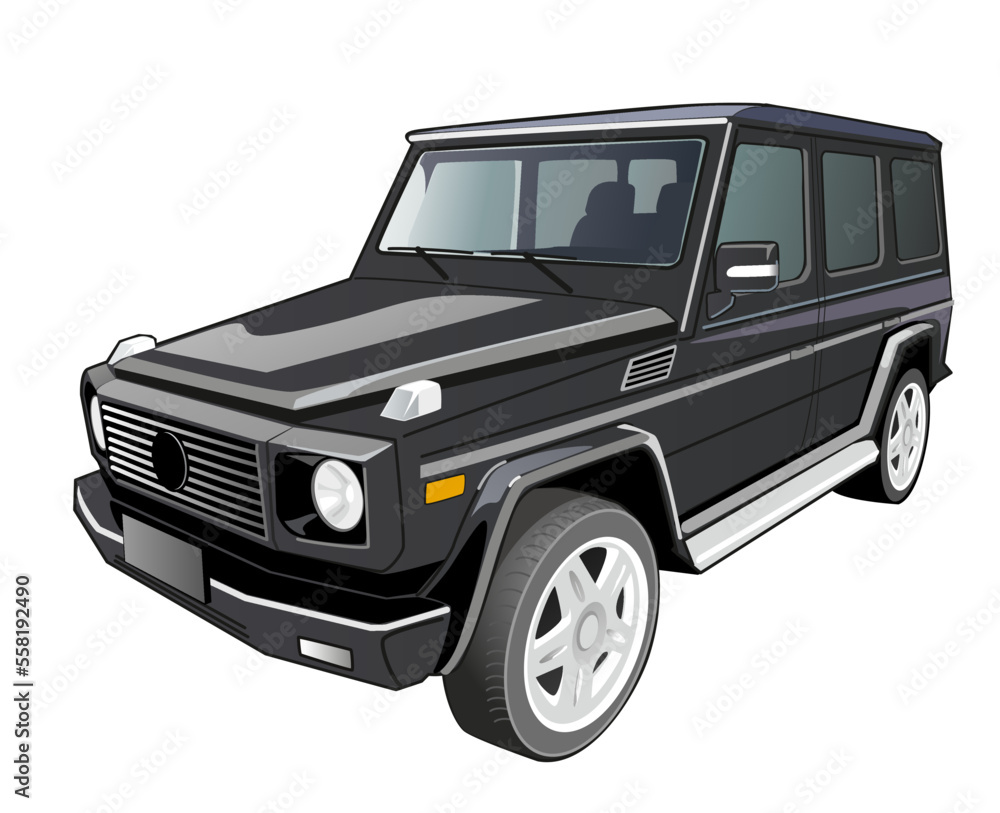 Legendary off road vehicle in black isolated on white.
Vector illustration of  4X4 vehicle