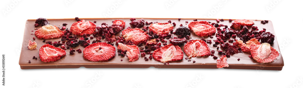 Chocolate bar with freeze dried berries isolated on white Chocolate bar with freeze dried berries isolated on white