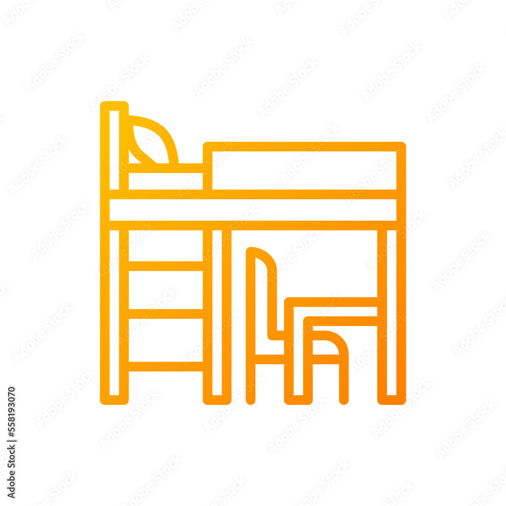 Loft bed pixel perfect gradient linear vector icon. Bunk bed for small bedroom. Modern contemporary furniture. Kid room. Thin line color symbol. Modern style pictogram. Vector isolated outline drawing Loft bed pixel perfect gradient linear vector icon. Bunk bed for small bedroom. Modern contemporary furniture. Kid room. Thin line color symbol. Modern style pictogram. Vector isolated outline drawing