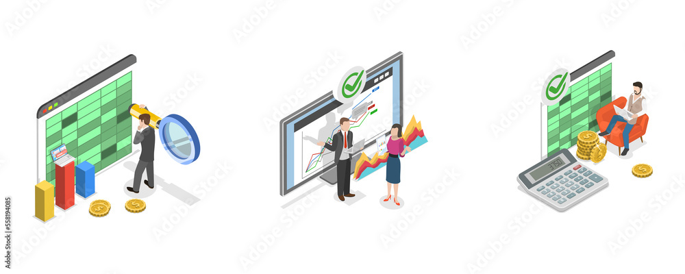 3D Isometric Flat Conceptual Illustration of Data Analysis 3D Isometric Flat Conceptual Illustration of Data Analysis