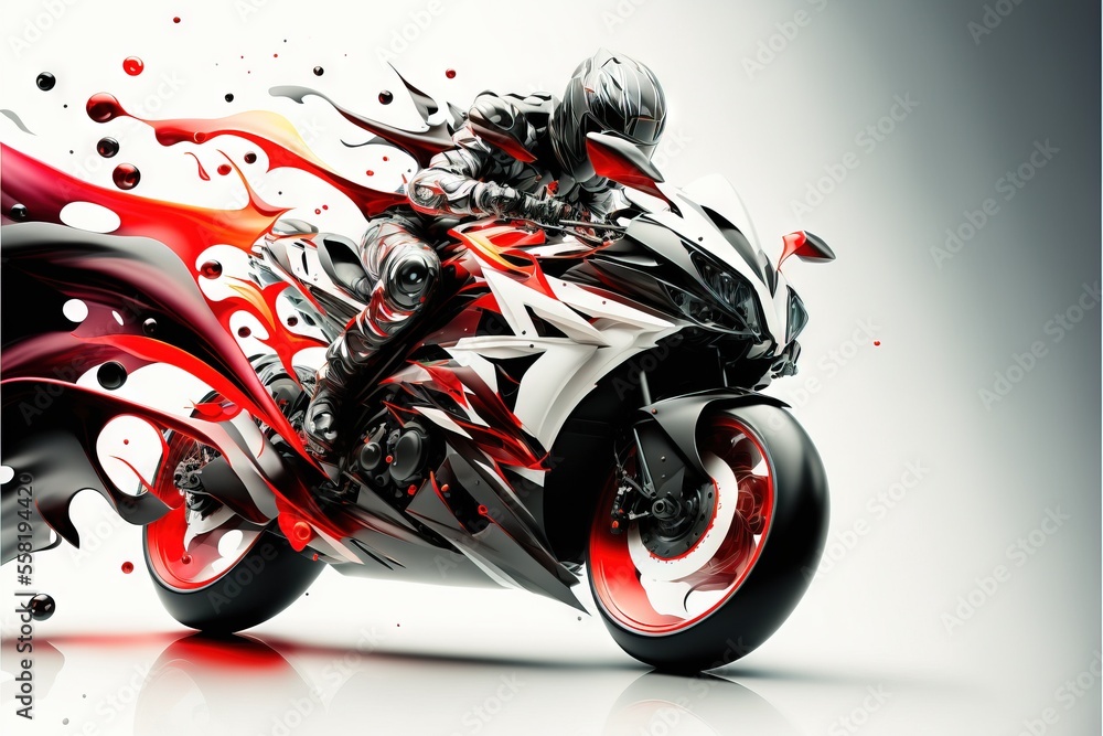Poster Print a red and white motorcycle with a black and red design on the front of the bike 40x26.7 cm