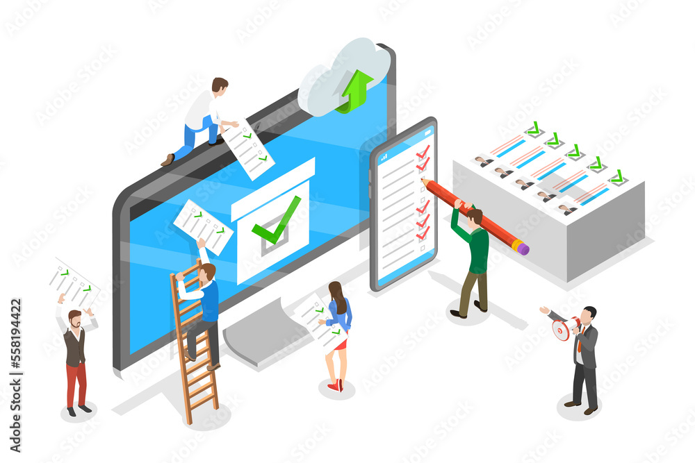 3D Isometric Flat Conceptual Illustration of Voting Online 3D Isometric Flat Conceptual Illustration of Voting Online