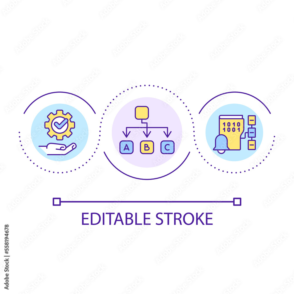 Structured programming loop concept icon. Computer science abstract idea thin line illustration. Writing code. Dividing data blocks. Isolated outline drawing. Editable stroke. Arial font used
