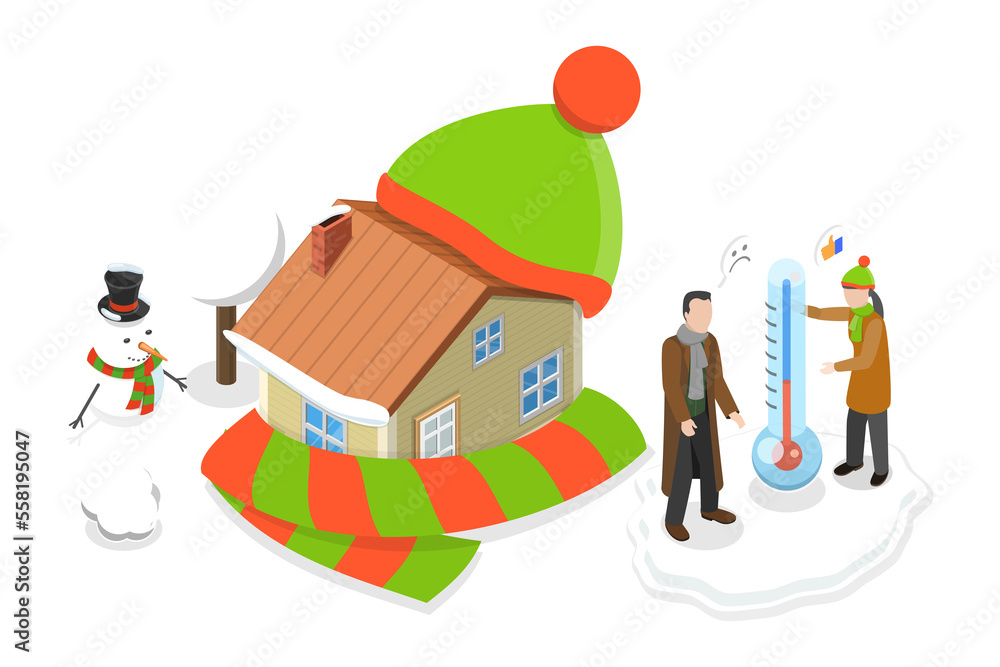 3D Isometric Flat Conceptual Illustration of Home Heating 3D Isometric Flat Conceptual Illustration of Home Heating