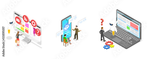 3D Isometric Flat Conceptual Illustration of Chatbot Assistant