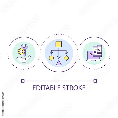 Substitutability principle loop concept icon. Computer science abstract idea thin line illustration. Writing code. Software development. Isolated outline drawing. Editable stroke. Arial font used