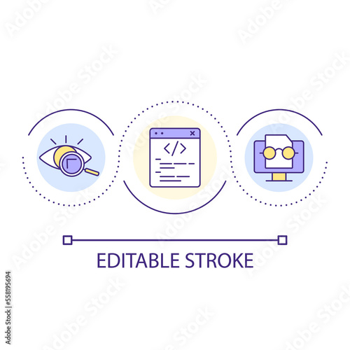 Improve code readability loop concept icon. Computer science abstract idea thin line illustration. Programming process. Software development. Isolated outline drawing. Editable stroke. Arial font used photo