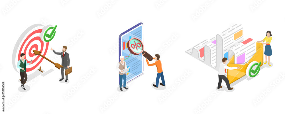 3D Isometric Flat  Conceptual Illustration of Online Marketing Campaign