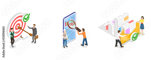 3D Isometric Flat  Conceptual Illustration of Online Marketing Campaign