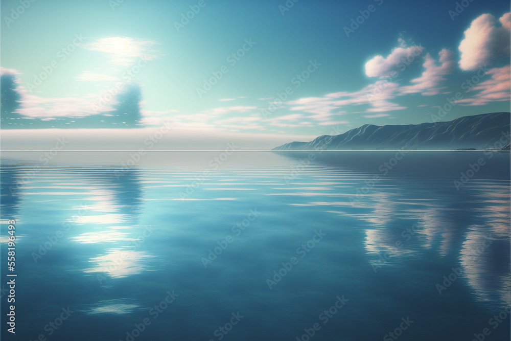 custom made wallpaper toronto digitalIllustration of a blue sky and calm sea. Created with Generative AI Technology