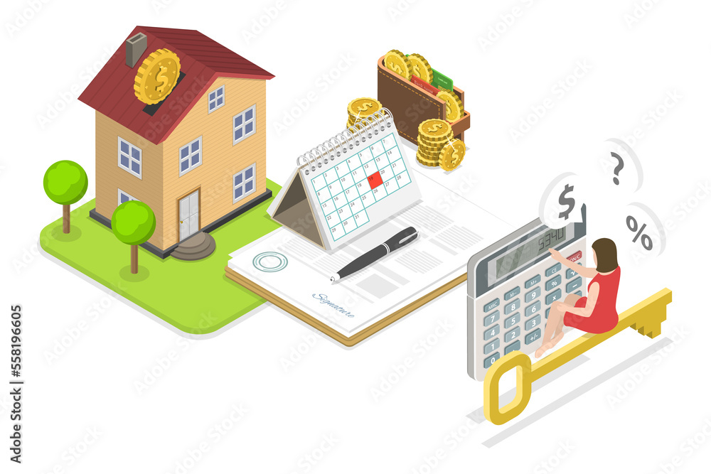 Fototapeta premium 3D Isometric Flat Conceptual Illustration of Mortgage Calculator