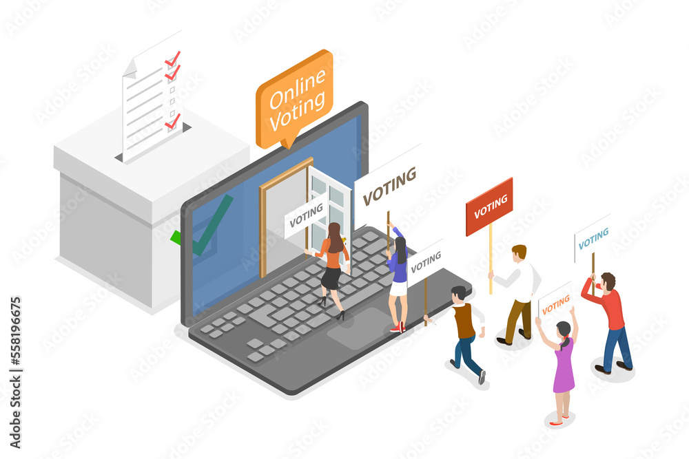 3D Isometric Flat Conceptual Illustration of Online Voting 3D Isometric Flat Conceptual Illustration of Online Voting