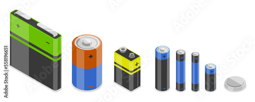3D Isometric Flat  Conceptual Illustration of Battery Set photo
