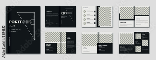 Architecture black and white portfolio design template, architecture and interior professional portfolio layout, print ready template, a4 standard size  brochure for architecture portfolio