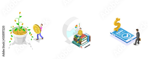 3D Isometric Flat Conceptual Illustration of Financial Planing or Investment