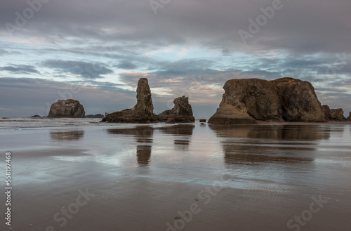 rock formation at low tide, Bandon beach, Oregon, US