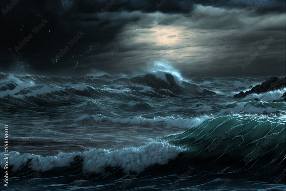Fototapeta premium Illustration of waves - storm over the ocean - Created with Generative AI Technology