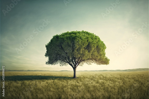 Illustration of a single tree in the field - Created with Generative AI Technology 