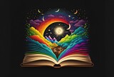 illustration, magical and multicolored open book, fantasy, 3D illustration