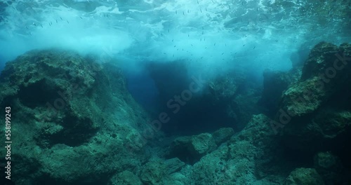 Wallpaper Mural choppy water wavy sea underwater wave hit on rocks and makes foam on the surface of the sea ocean scenery backgrounds Torontodigital.ca