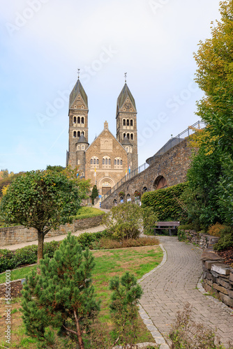 Clervaux  Luxembourg - October 3  2022  Cityscape with roman catolic church Saints-Come-Et-Damien of Clervaux in Luxembourg