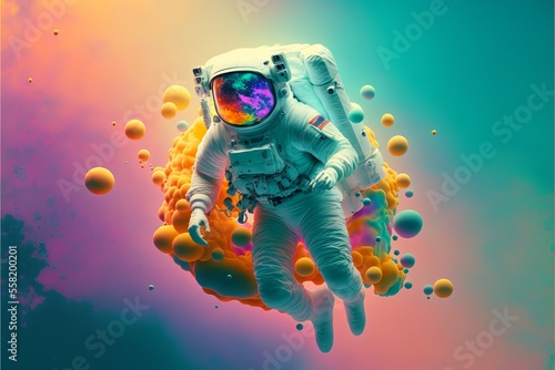 Astronaut lost in the colorful void. Generative AI