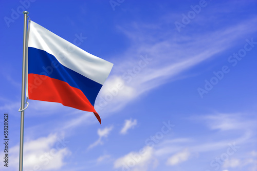 Russian Federation Flag Over Blue Sky Background. 3D Illustration