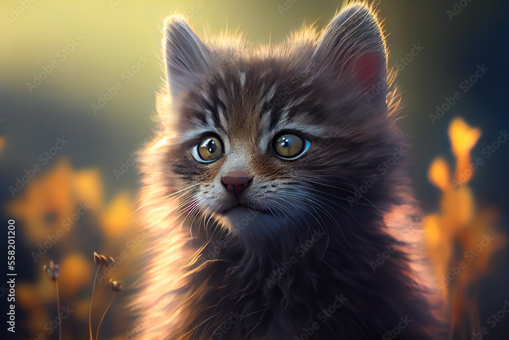 Kitten over natural background.  Generative AI.